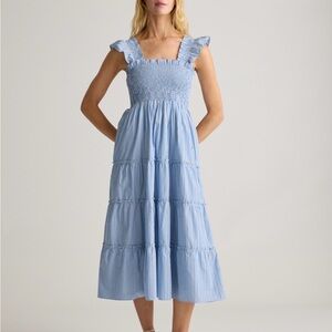 Quince Blue Tribeca Striped Smocked Midi Dress